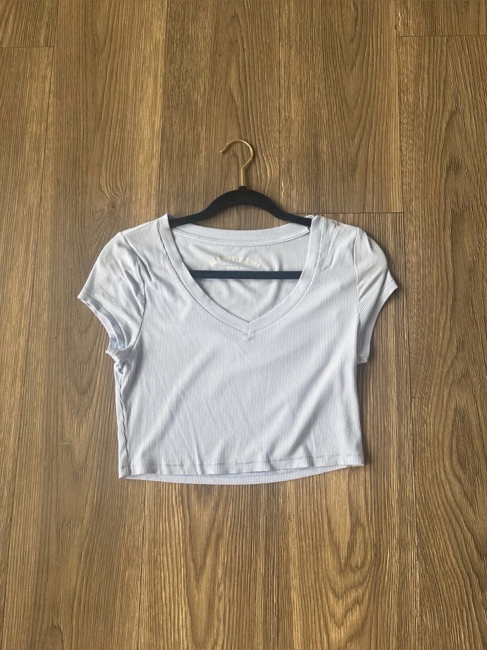 Aeropstale Light Blue Ribbed V-Neck Cropped Baby Tee
